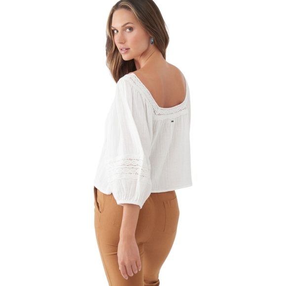 O'Neill White Doreen Top, XL, Peasant, Beach,Boho, Summer, Cottagecore - Picture 2 of 9
